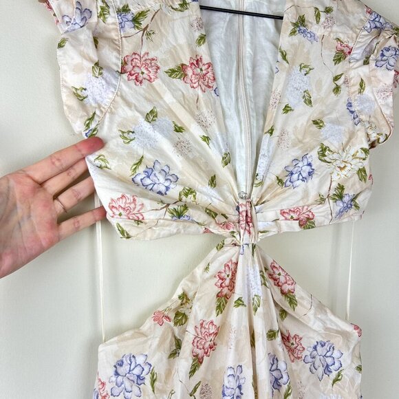 Sofie The Label Cream Floral Printed Cutout Poplin Midi Dress - Picture 3 of 7